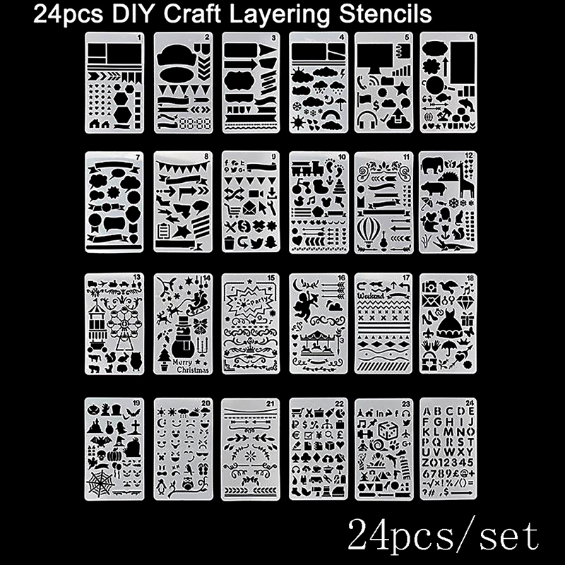 24pcs Bullet Journal Stencil Set Plastic Planner DIY Drawing Template Diary Tool