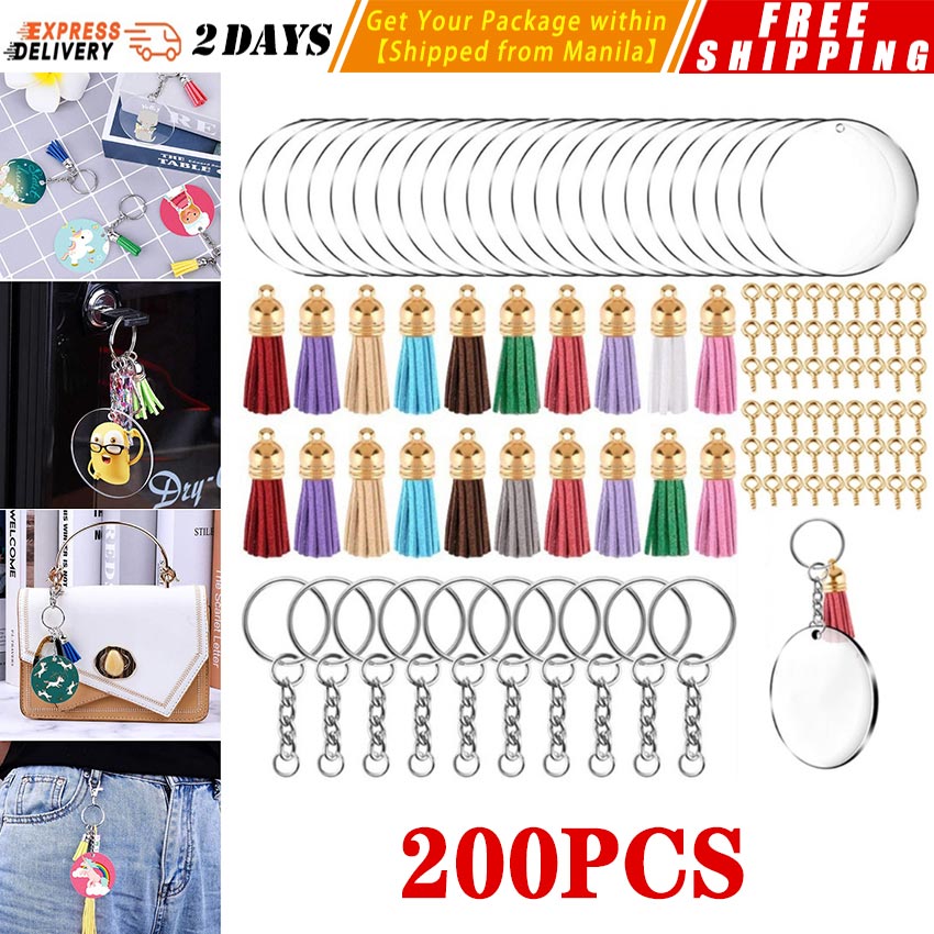 200Pcs Acrylic Blank Keychains for Vinyl kit Clear Acrylic Disc Charms Key  Chains Jump Ring for DIY Craft Ornament Painting