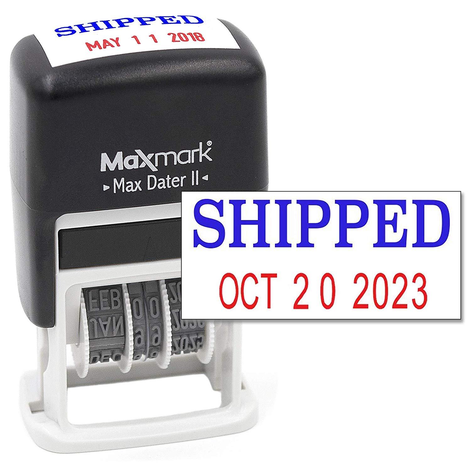 MaxMark Heavy Duty Style Date Stamp with DEPOSITED self Inking Stamp 2 Color Blue/Red Ink 