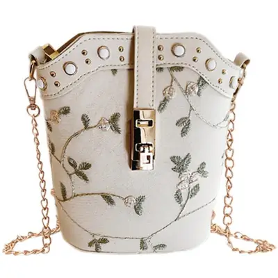 Fashion Handbags New Bucket Bag Solid Color Embroidery Chain Wild Bag Shoulder Messenger Bag Messenger Bag