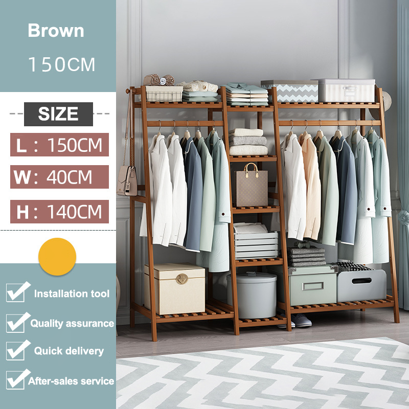 Bamboo Clothes Hanging Rack 80/100/130/150/190CM Wood/Brown Bedroom ...