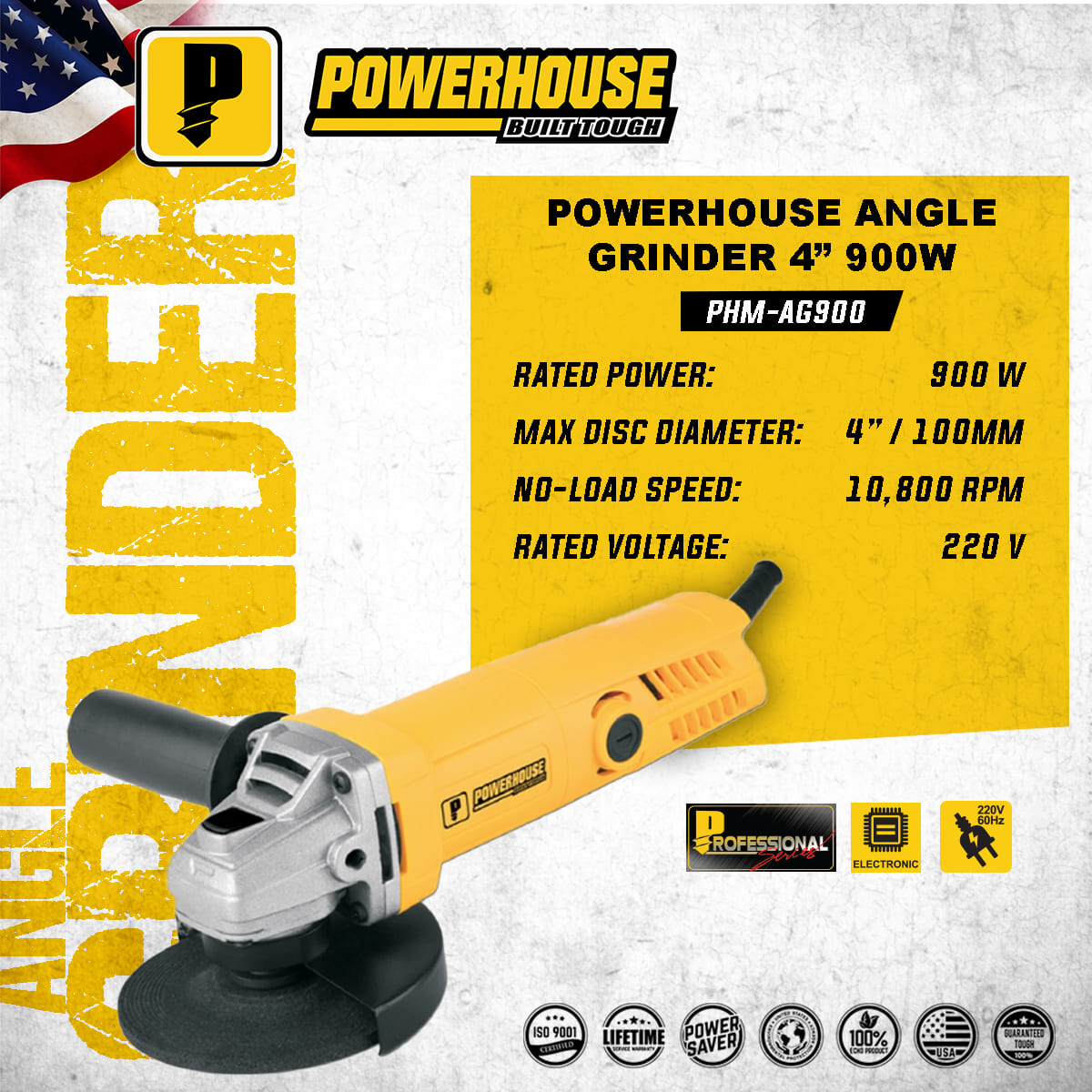 Powerhouse Angle Grinder Set Original Torque Force w/ Back Switch 4