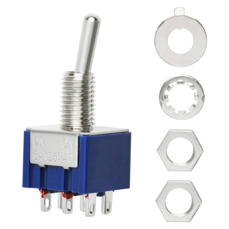 5Pcs Electronic Guitar Toggle Switch 6A 125V AC 6Pin Terminals DPDT ON