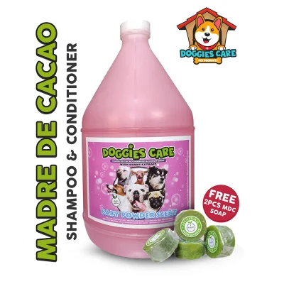 Madre de Cacao Shampoo & Conditioner with Guava Extract - Baby Powder Scent 1 Gallon Pink FREE MDC SOAP 2pcs Anti Mange, Anti Tick and Flea, Anti Fungal