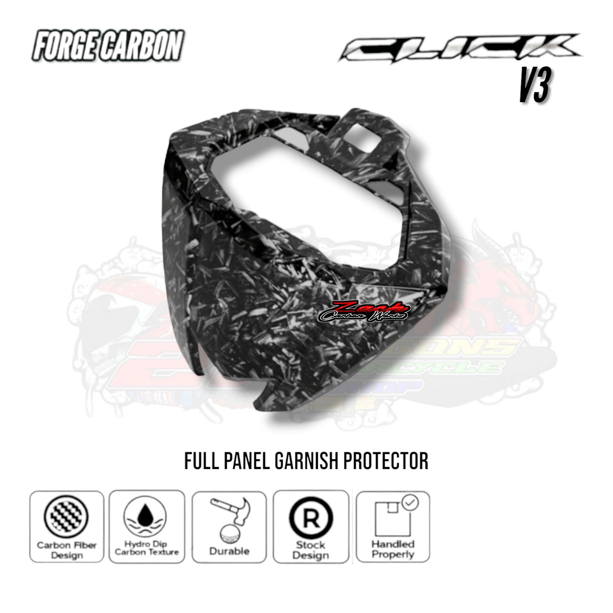 Honda click v3 full panel garnish cover protector forged carbon hydro ...