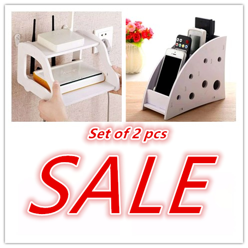 （2IN1 SALE）Convenient Shelf Wall Mounted STB Rack Control Holder Wooden ...