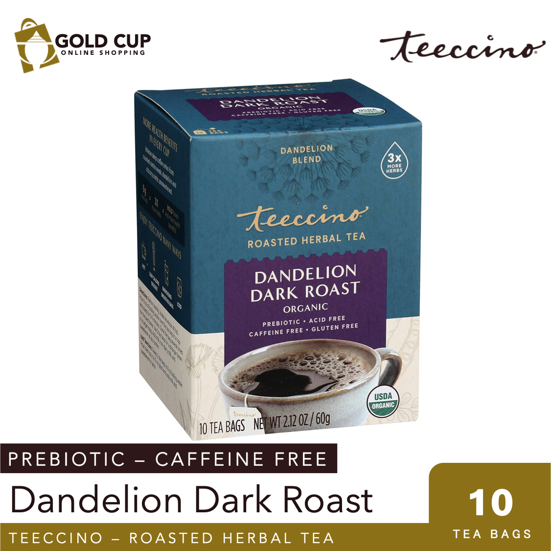 Teeccino, Biologische Geroosterde Kruidenthee, Frans Gebraden, Cafeïnevrij, 25 T