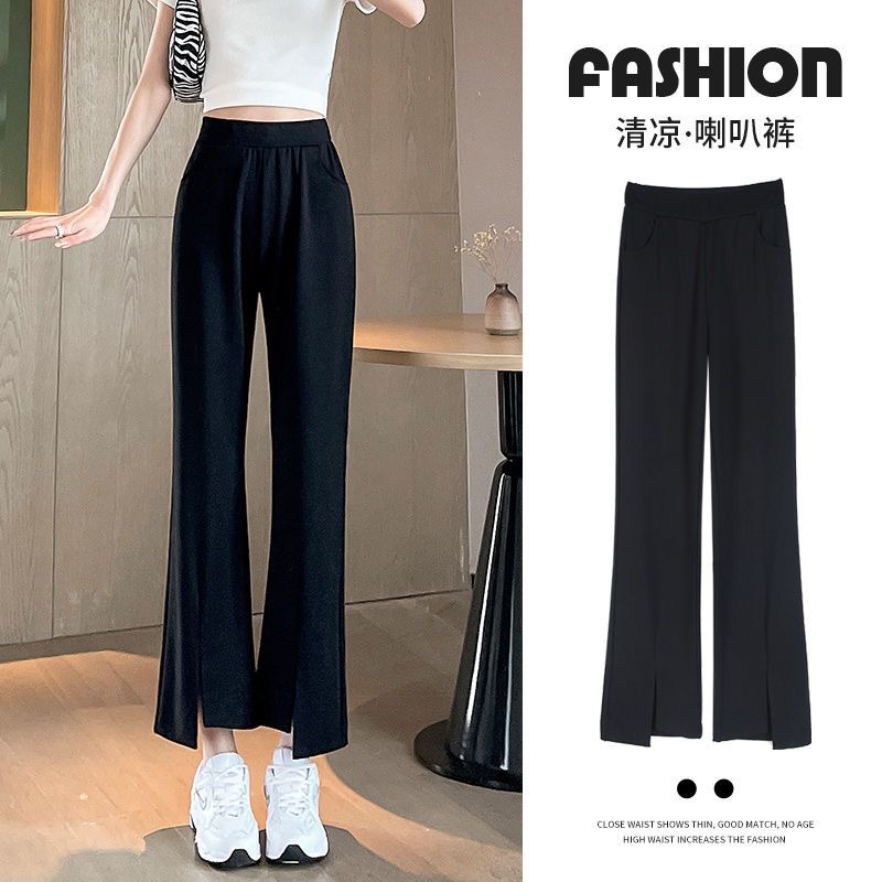 HoneyFashion---Women High Waist Seam Front Slit Flare Leg Pants ...