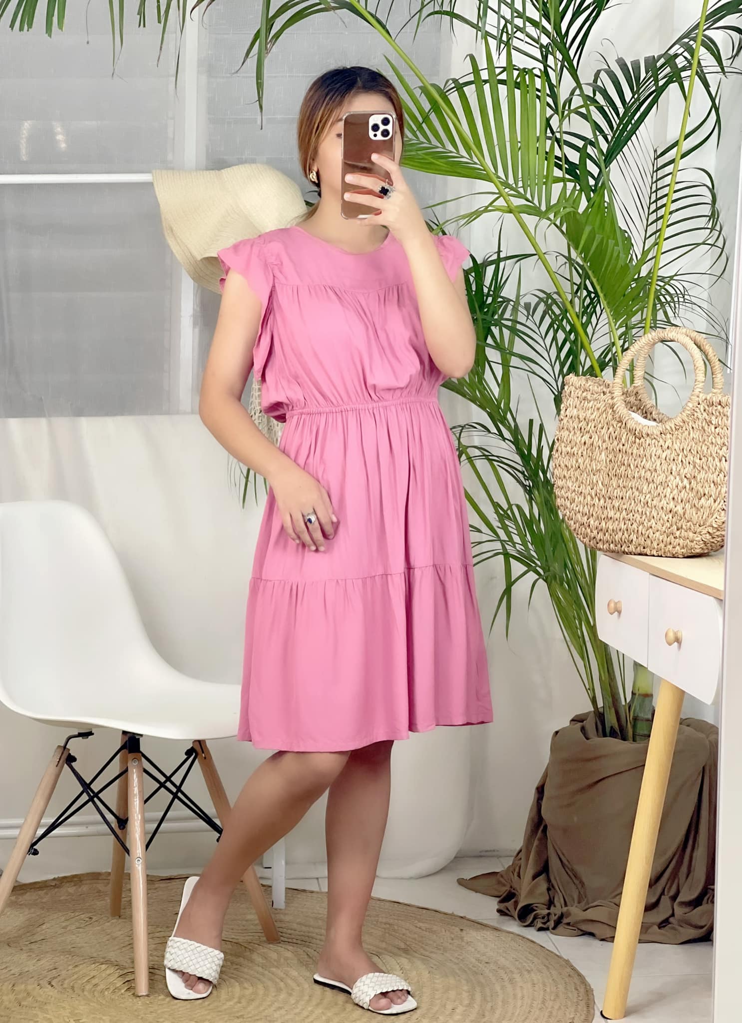 BEST SELLER SAFFRON RAFFLE DRESS light smock dress with short ruffle