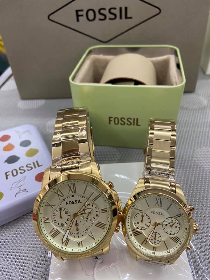 fossil couple watch gold