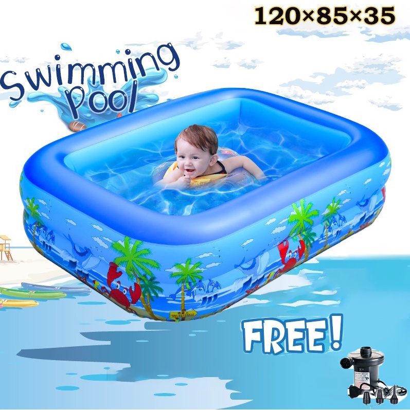 Timii Inflatable Swimming Pool For Kids Family Rectangular Air Pump