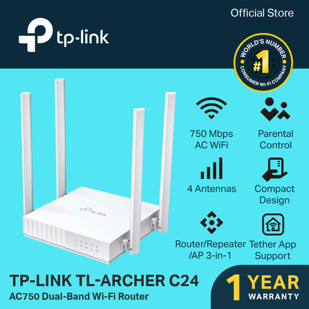 TP Link Archer C24 AC750 Dual Band Wi Fi Router AC WiFi Router Wireless 