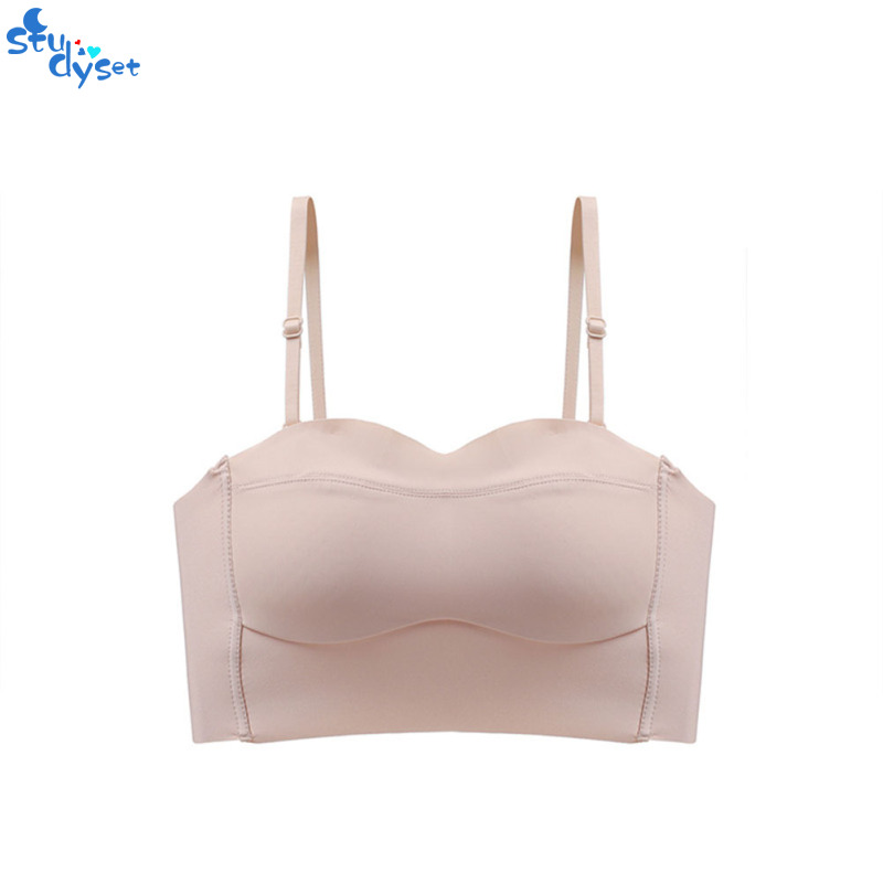 Women Strapless Bra Fourrow Buckle Closure Tube Top Brassiere 360degree Curl Soft Wrap Push Up