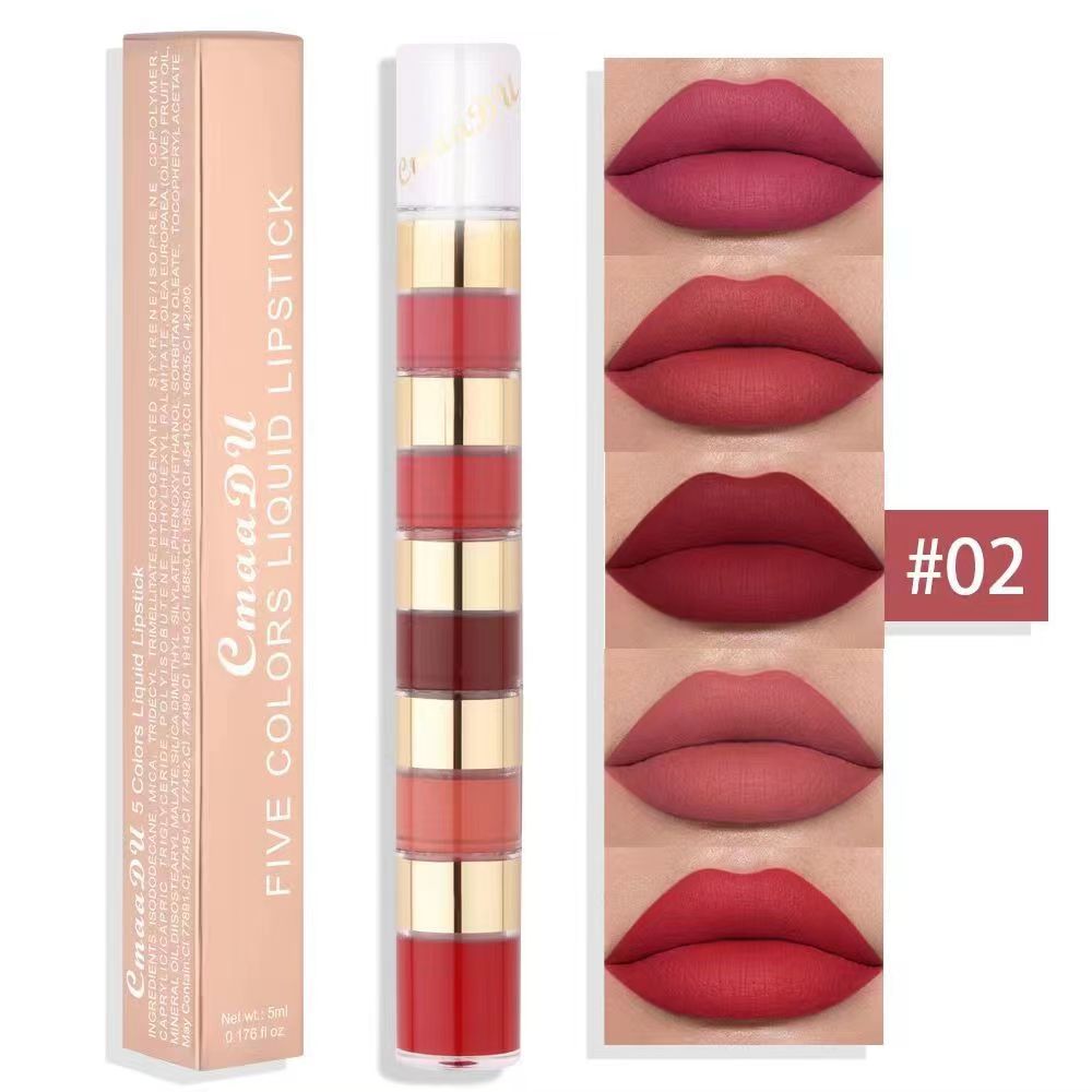 CmaaDu2022 new 5-color lipstick matte non-stick cup waterproof durable Lip  gloss Student Lipstick Affordable