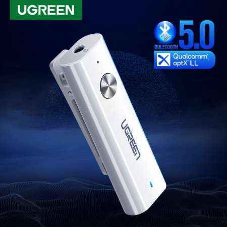 Ugreen Bluetooth 5.0 Version Receiver 3.5mm Aux Bluetooth Audio Receiver Aptx bluetooth adapter Music Headphone Aux Bluetooth Receiver, APTX-White