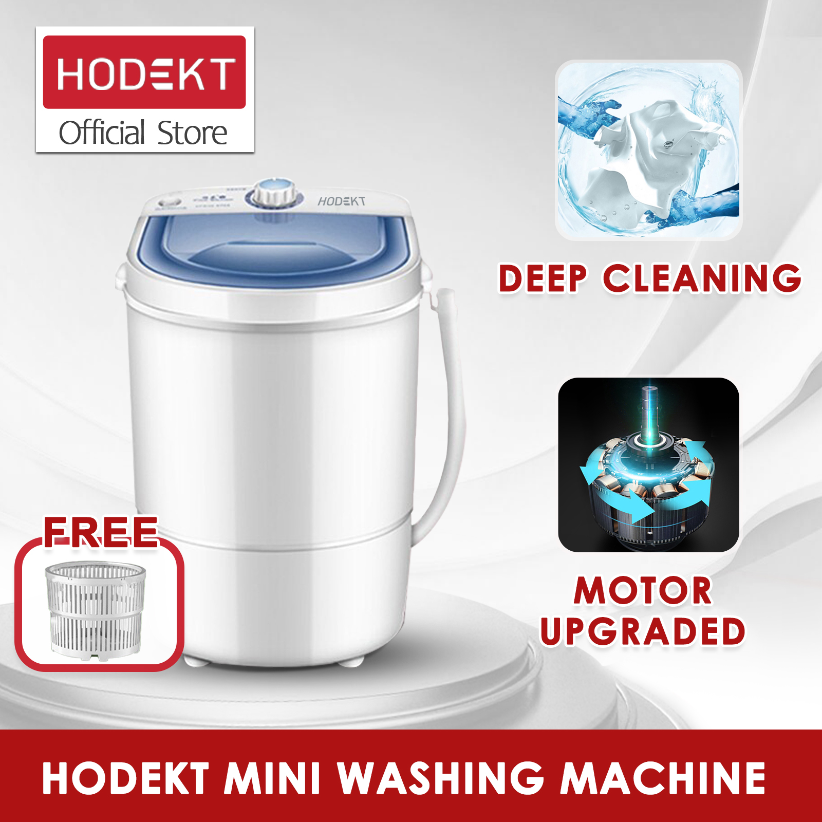 HODEKT Mini Washing Machine Semi Auto Laundry Clothes Washer Spinner Dehydration Single Barrel