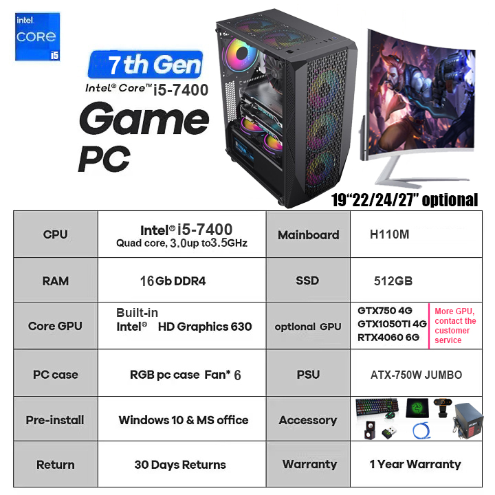 Desktop PC Computer Set Gaming PC Full Set Gaming CoreI5 6400T I5 7400 ...