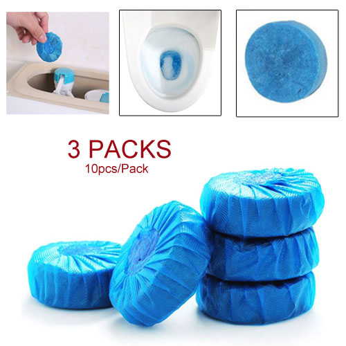 (3packs/30pieces) Household Toilet Disinfectant Deodorizer Round Blue ...