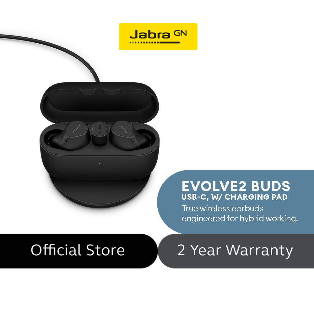 Jabra Evolve2 Buds, USB-C Bluetooth Earphones, Active Noise-Cancellation,  Wireless Charging Pad