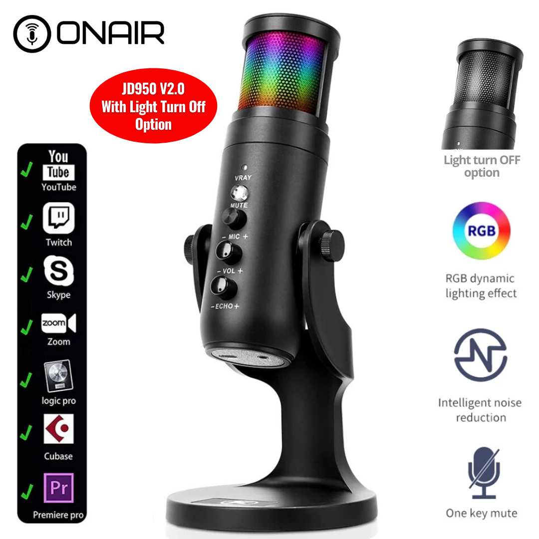【Ready Stock】JD950 RGB Usb Microphone with Mute Echo Volume Headphone