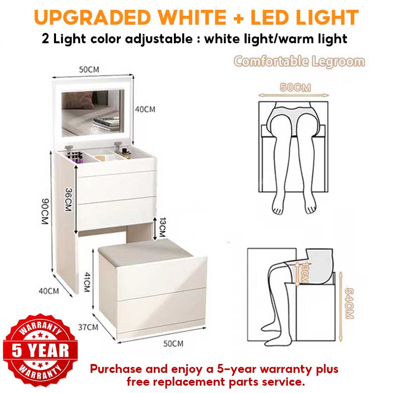 Dressing Table With LED Mirrors Wooden Vanity Table Minimalist Dresser