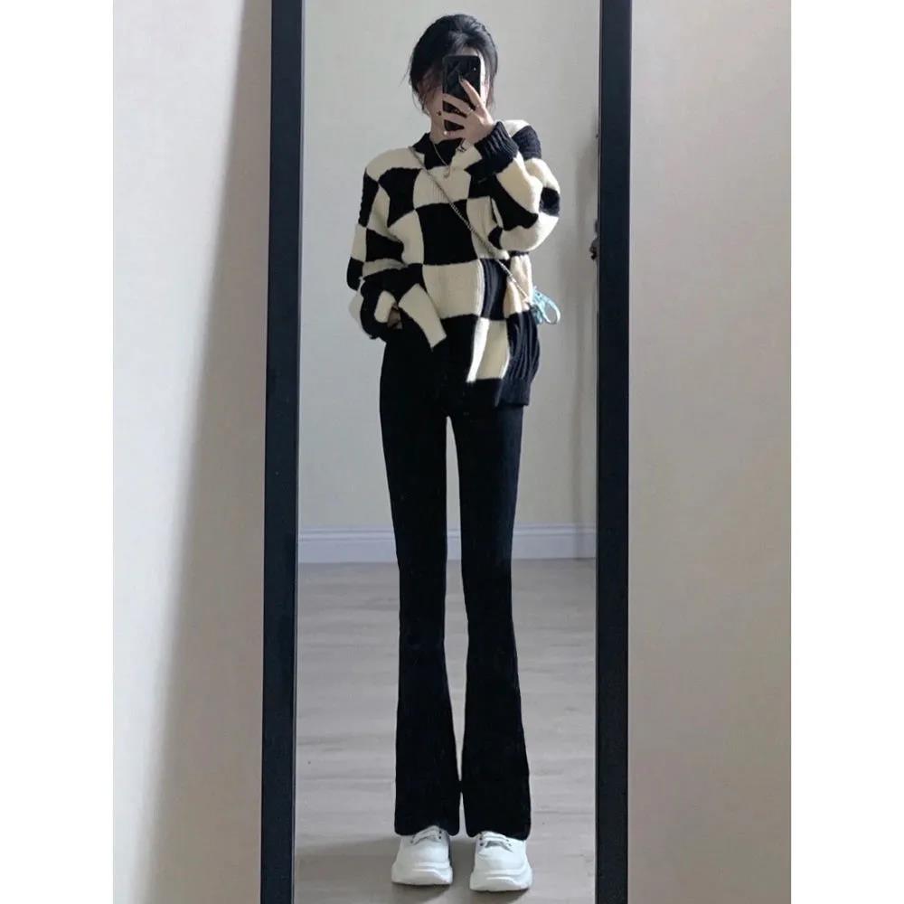 Ready Stock-Spring Summer Black Flare Pants High Waist Black Vintage Skinny Pants  Fashion Casual For Women Streetwear Indie Solid Trousers