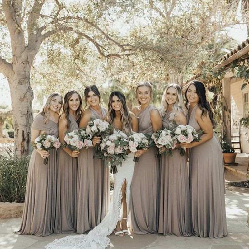 Dark taupe 2025 bridesmaid dresses