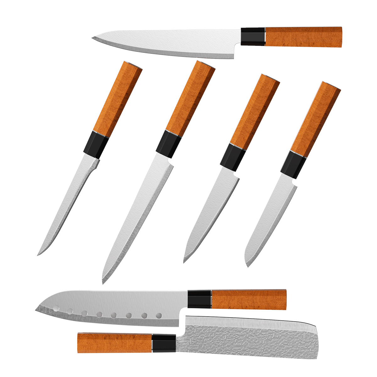 Nipiin By Mitsushi 7PCS Octagonal Handle Stainless Steel Japanese Style Kitchen Knife Chef's