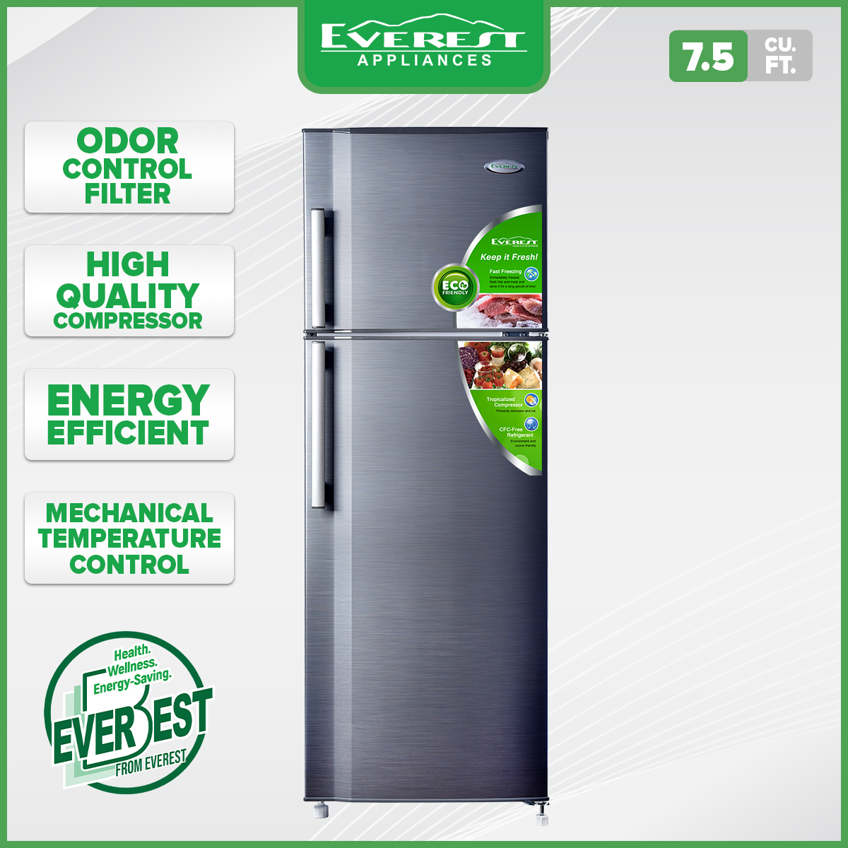 EVEREST 7.5 cu.ft Two Door Refrigerator NonInverter Manual