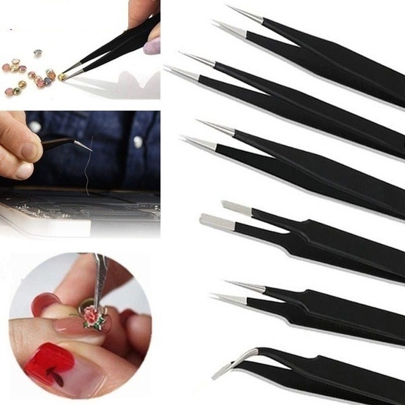1Pcs6PcsStainless Steel Tweezers Set ESD Safe Precision Antistatic