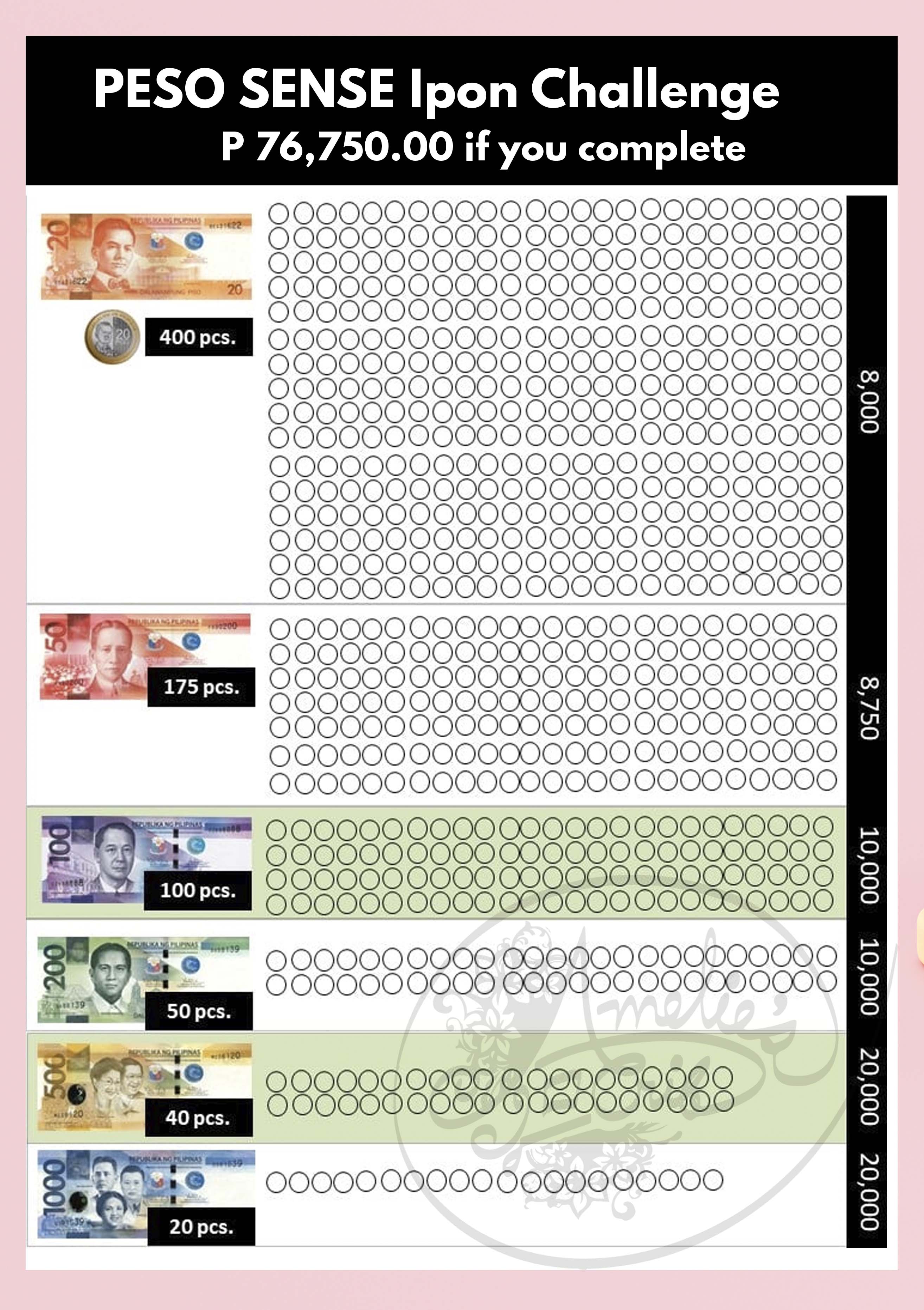 Peso Sense Ipon Challenge Laminated Chart A4 size, savings Lazada PH