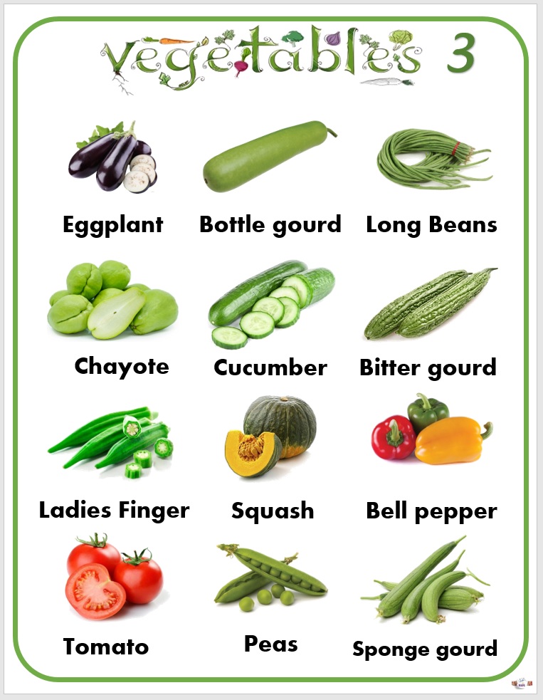 Laminated chart Vegetables-3 Educational chart for kids (size 8.5 x 11 ...