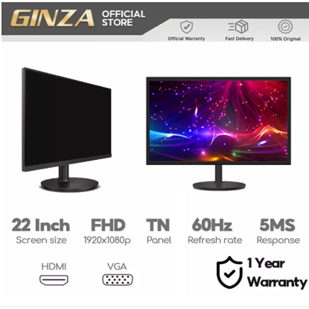 GINZA Monitor 24 Inch PC Monitor Computer Gaming Monitor Led Monitor