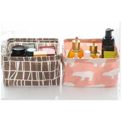 Waterproof Linen Storage Basket Desk Sundries Snack Toy Cosmetic Storage Box