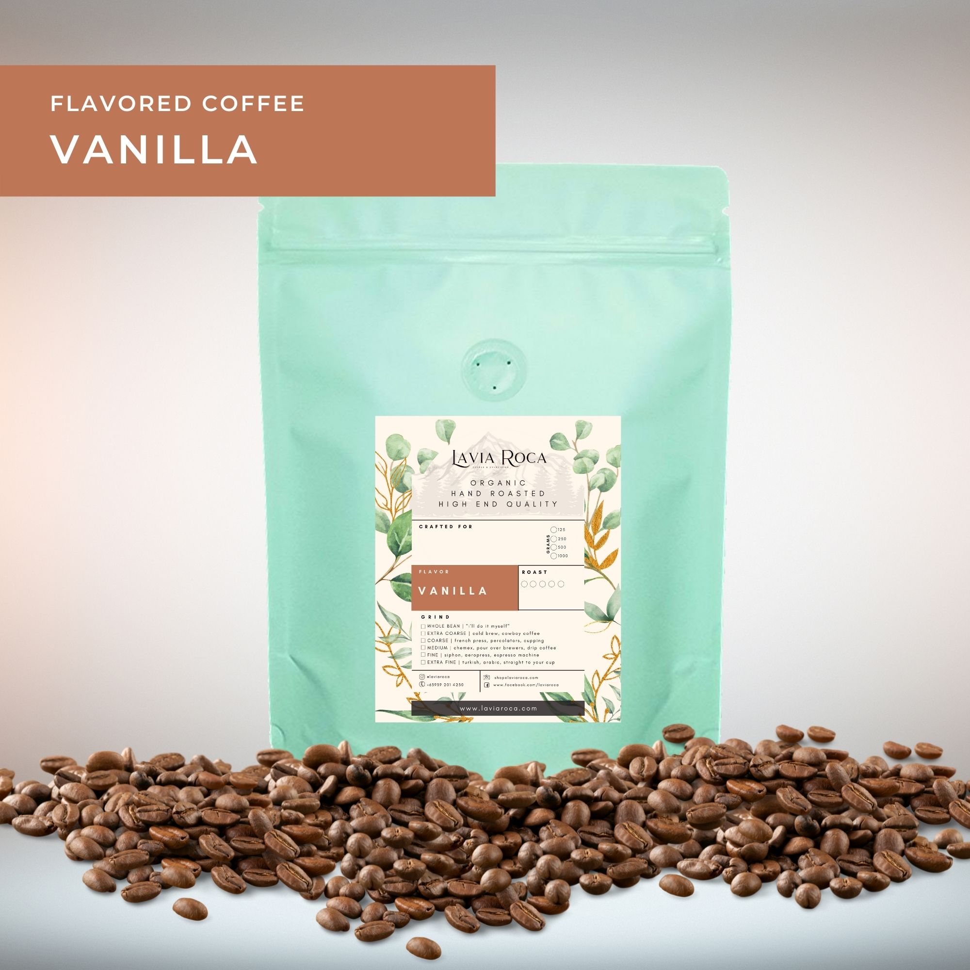 VANILLA FLAVORED COFFEE Beans or Ground 125g 250g 500g 1kg pouch LAVIA