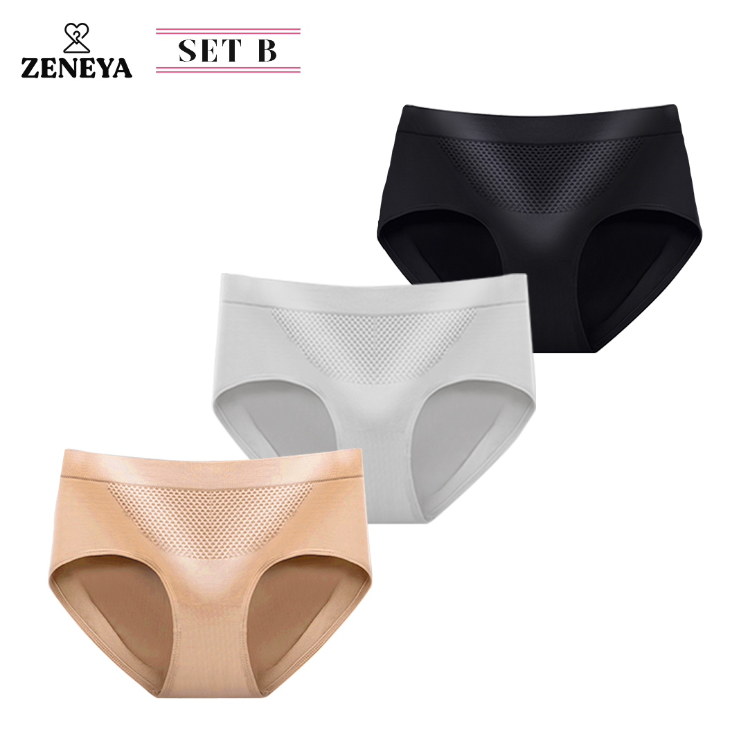 Set of 3 pcs) Zeneya Seamless Series Underwear Collection For Women  stretchable panty panties for womens premium quality breathable comfortable  ladies teen undies set trendy inner wear bikini underpants lingerie item