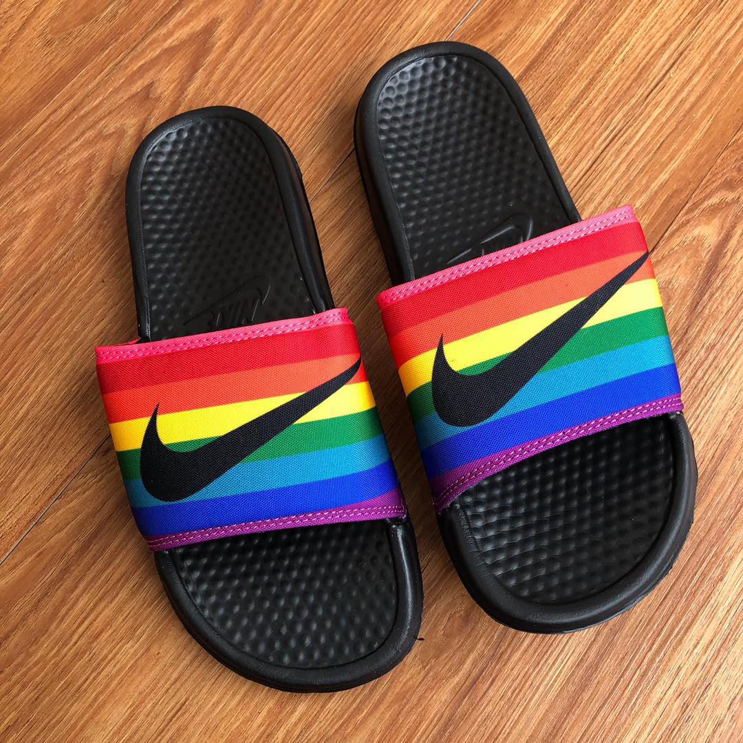NEW nike benassi rainbow casual slides 