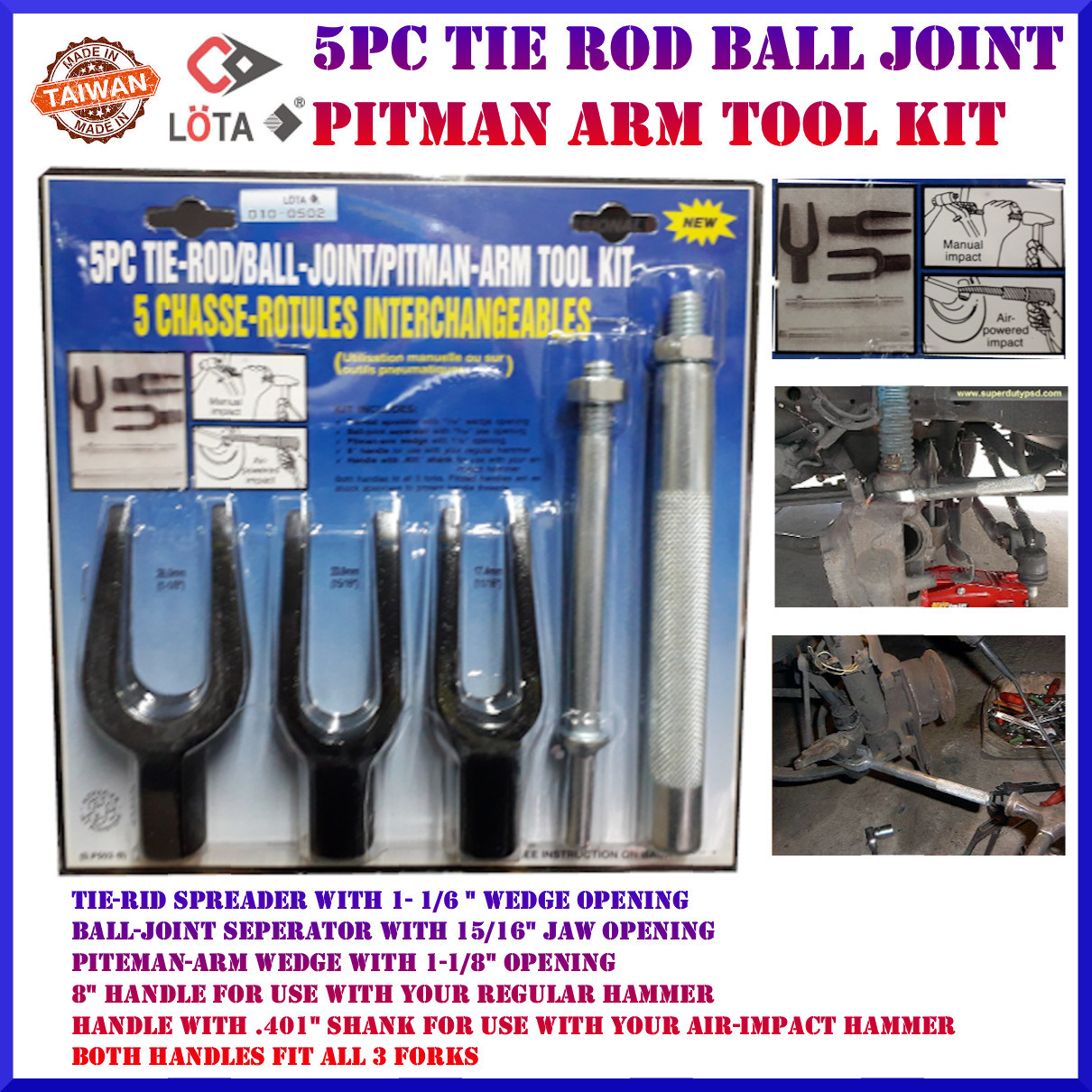 Details about   5PC Tie Rod Ball Joint Pitman Arm Tool Kit Joint Remover Separator Pickle Fork 