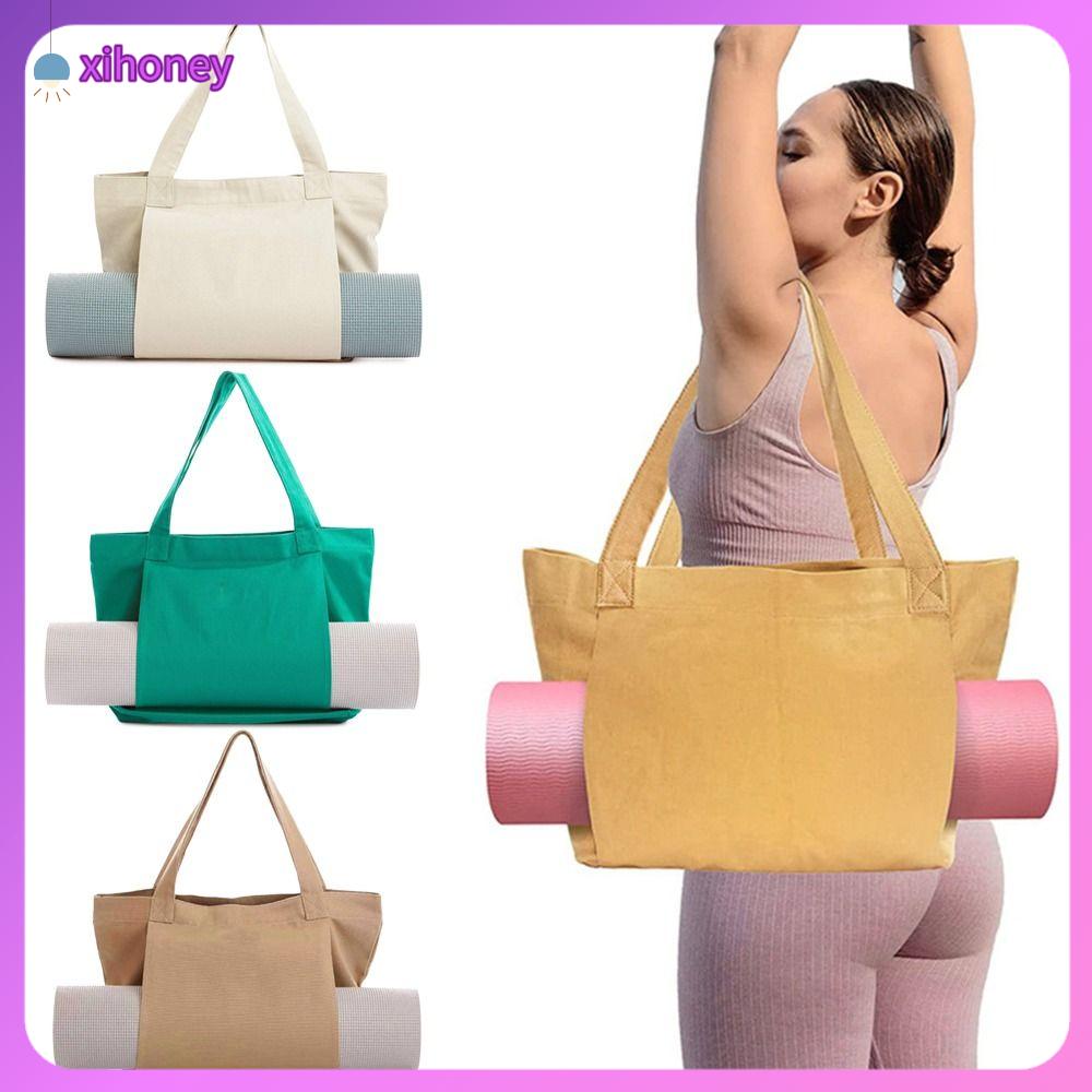 XIHONEY New Travel Multifunction Single Shoulder Bag With Yoga Mat Holder  Gym Bag Yoga Pilates Mat Bag Basic Canvas Tote