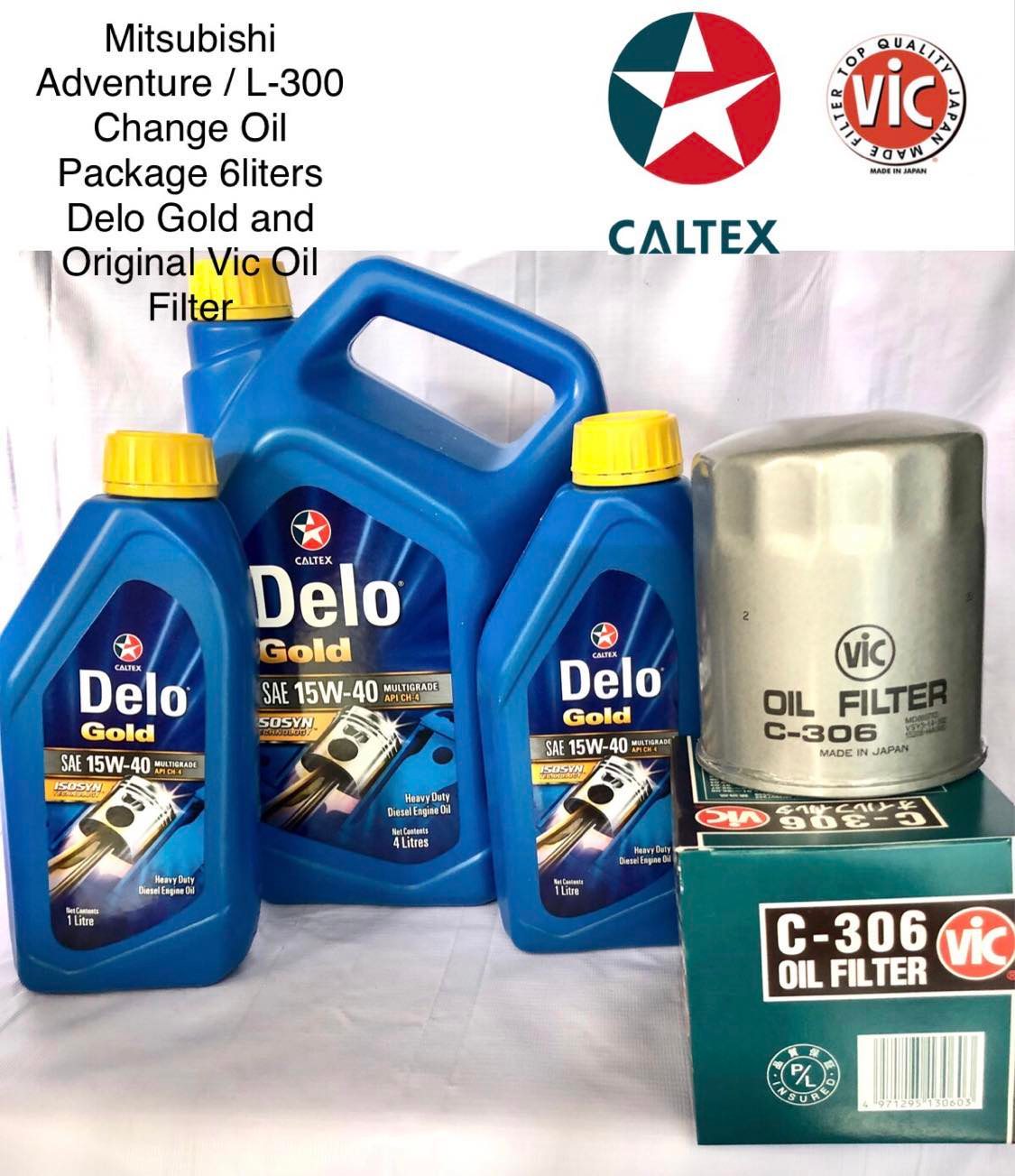 CALTEX ENGINE OIL DELO GOLD SAE 15W40 6LITERS + VIC C306.CHANGE OIL BUNDLE FOR MITSUBISHI
