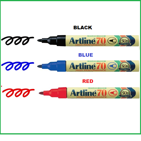 Permanent Marking pen Artline 70 black 4 Black, 4 Red, 4 BLue
