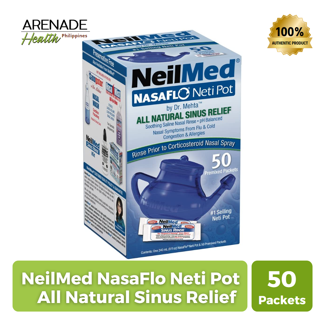 NeilMed NasaFlo Unbreakable Neti Pot with 50 Premixed Packets