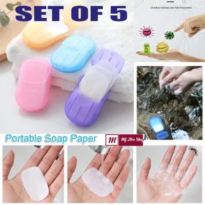 SET OF 5 Antibacterial Disposable Cleaning Supplies Wash Hand Sterilization Soap Foaming Washing Soap Soap Paper Scented Slice Soap Flakes