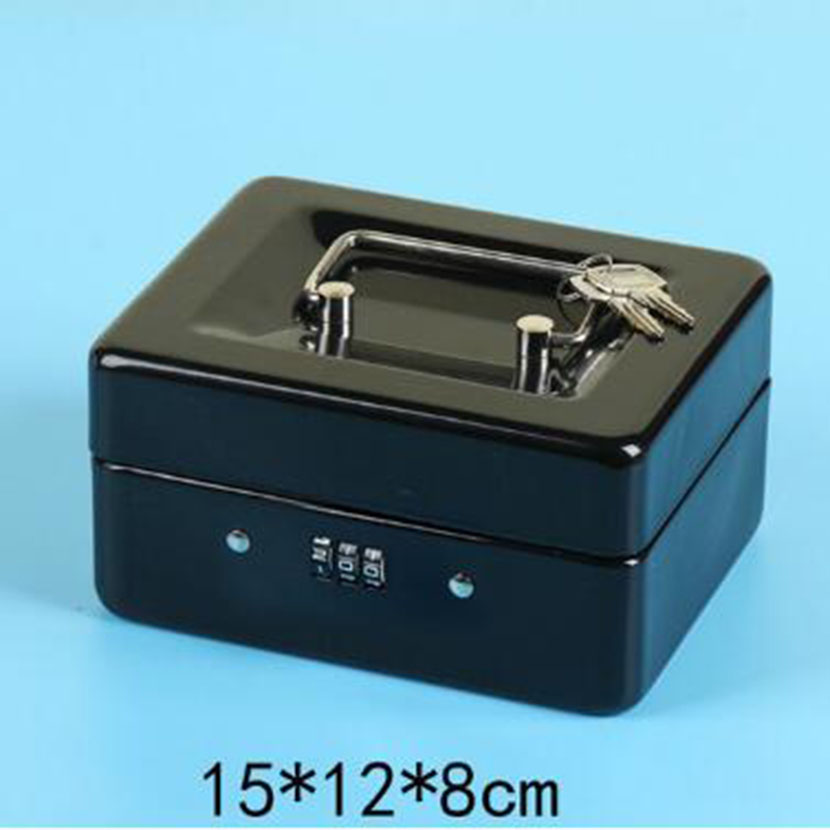 Stainless steel cash box, lock box, password box, small safe, Black