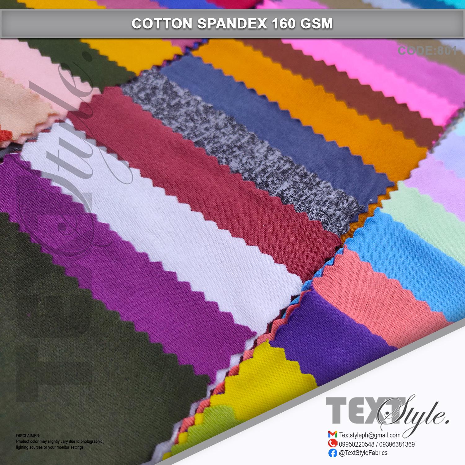 TextStyle Cotton Spandex Fabric 165cm width 160gsm (72 Colors) Per Yard