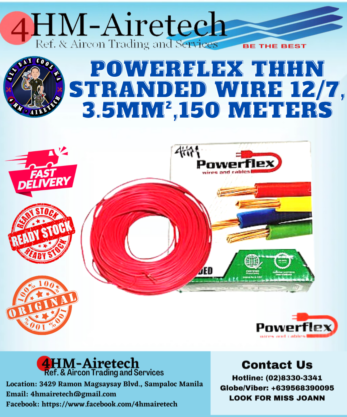 4HM Powerflex THHN Stranded Wire 12/7, 3.5mm² , 150 meters ASSORTED COLORS Lazada PH