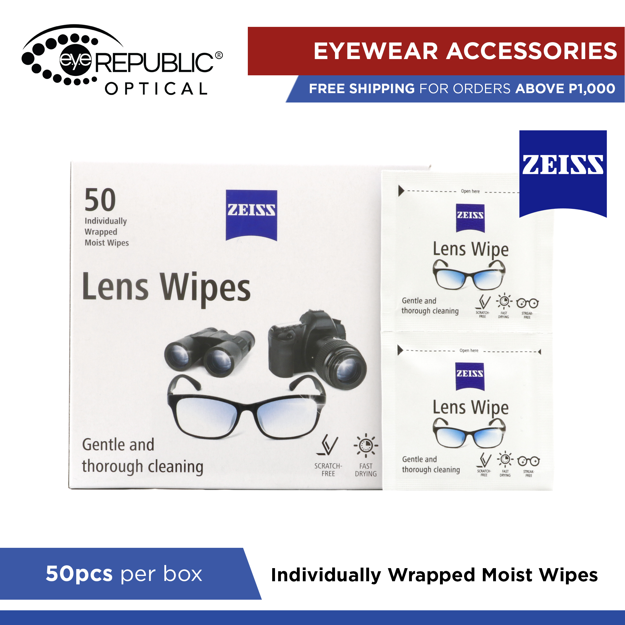 Zeiss Lens Eye Glass Cleaning Wipes Pre-moistened Alcohol Wipes, Zeiss Lens  Cleaning Wipes Pack of 50