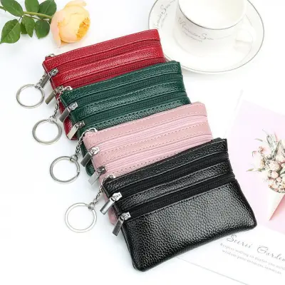 CBT Fashion PU Leather with Key Ring Short Small Card Holder Wallet Money Bag Keychain Mini Coin Purse