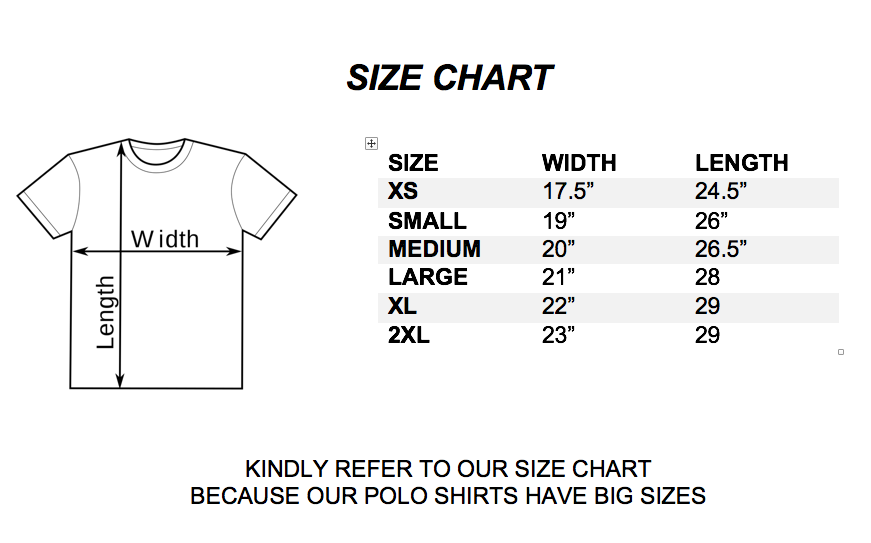 Softex polo shirt size chart Clearance