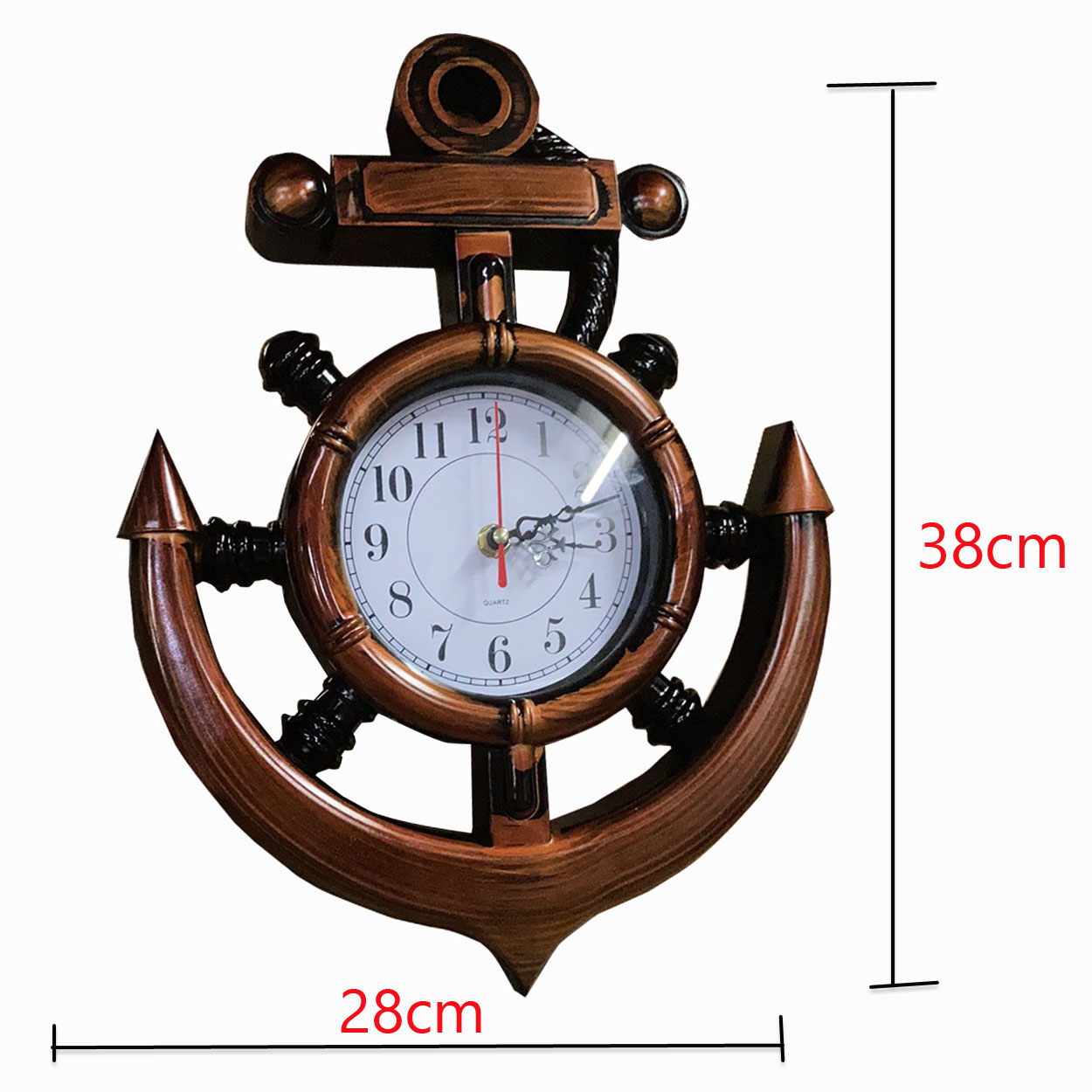 Vintage Large Wood Ship's Wheel Wall Clock Vintage Anchor & Ship's